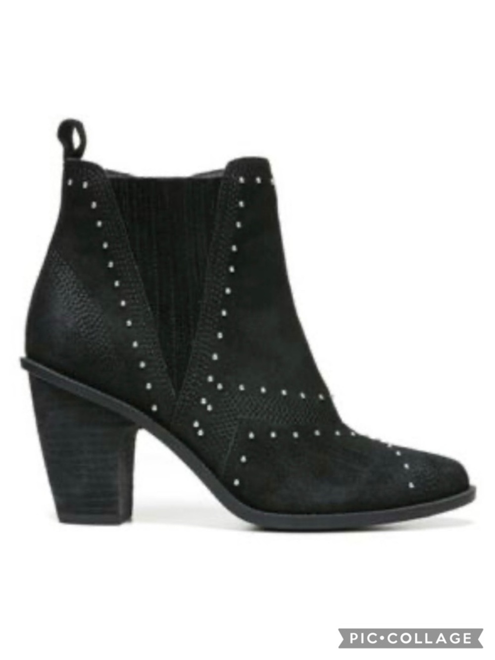 Fergie Dina Bootie Black Suede Silver Studded Block Heel Ankle 6 Gorpcore